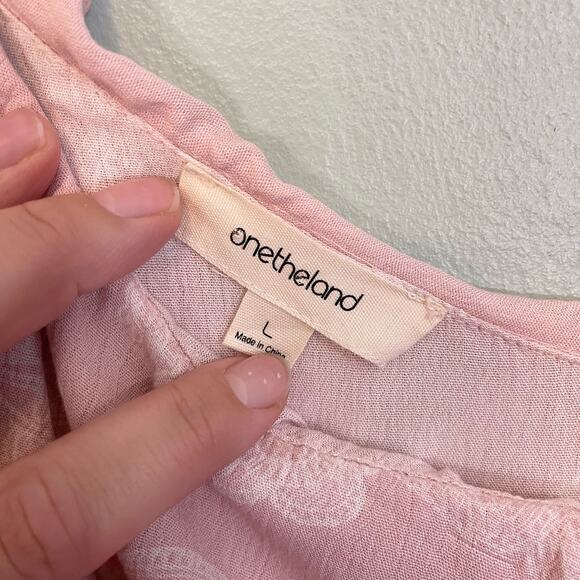 OneTheLand Maxi Dress Large Pink Cold Shoulder Halter Floral Feminine Romantic - Picture 11 of 12